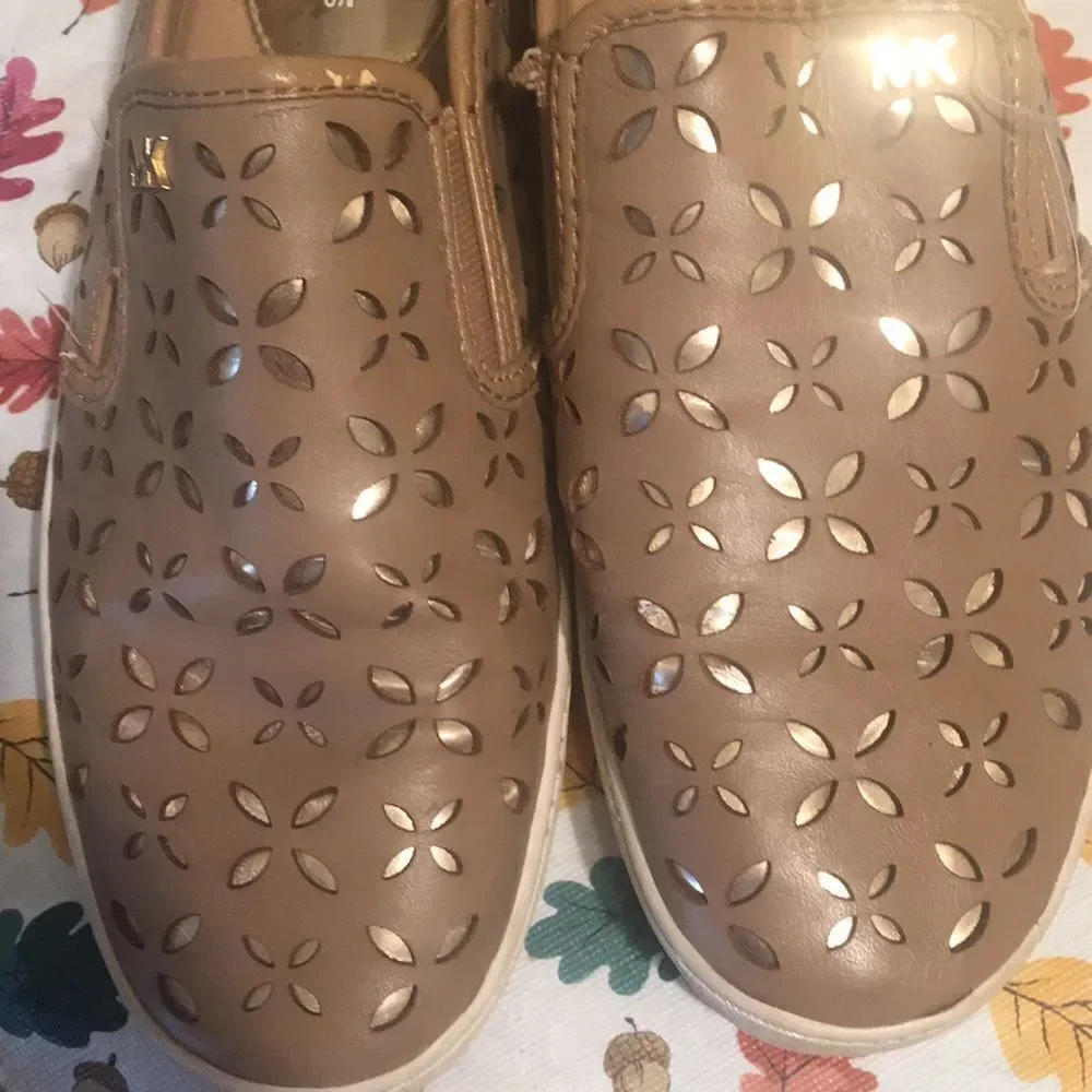 Michael Kors Tan and Gold Sneakers with Intricate Design